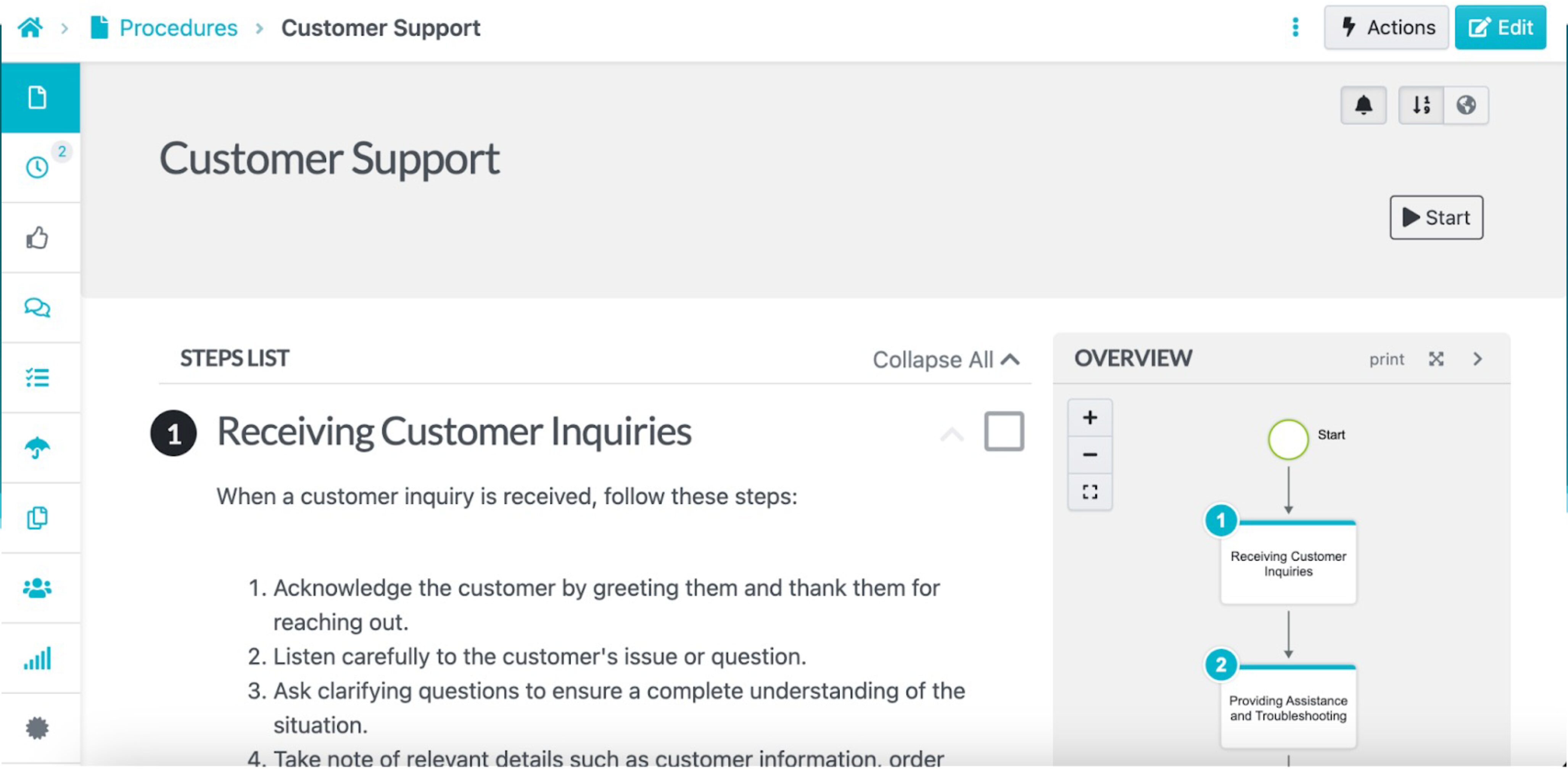 Here’s an example of a procedure to handle customer inquiries: