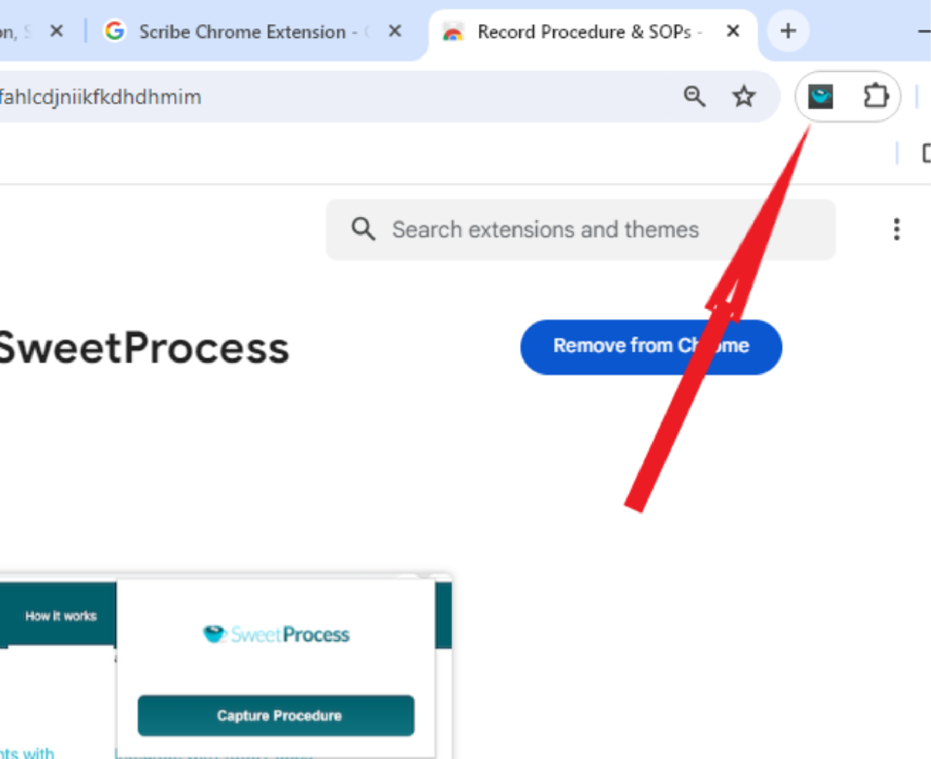 SweetProcess icon added to extension tab