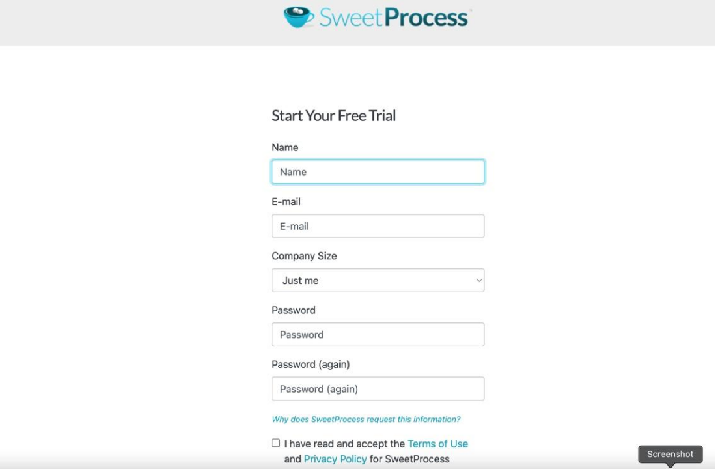 Sign up for SweetProcess to get started.