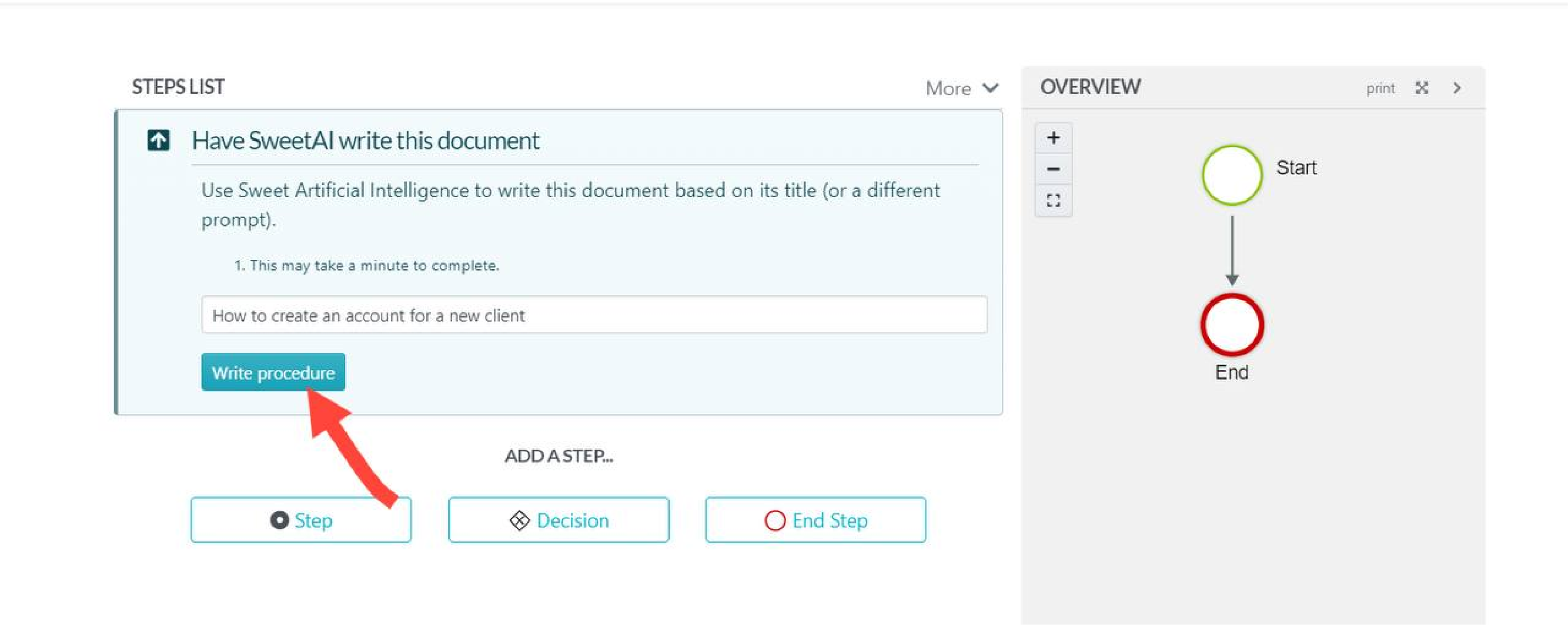 You can also have SweetAI write the procedure for you.