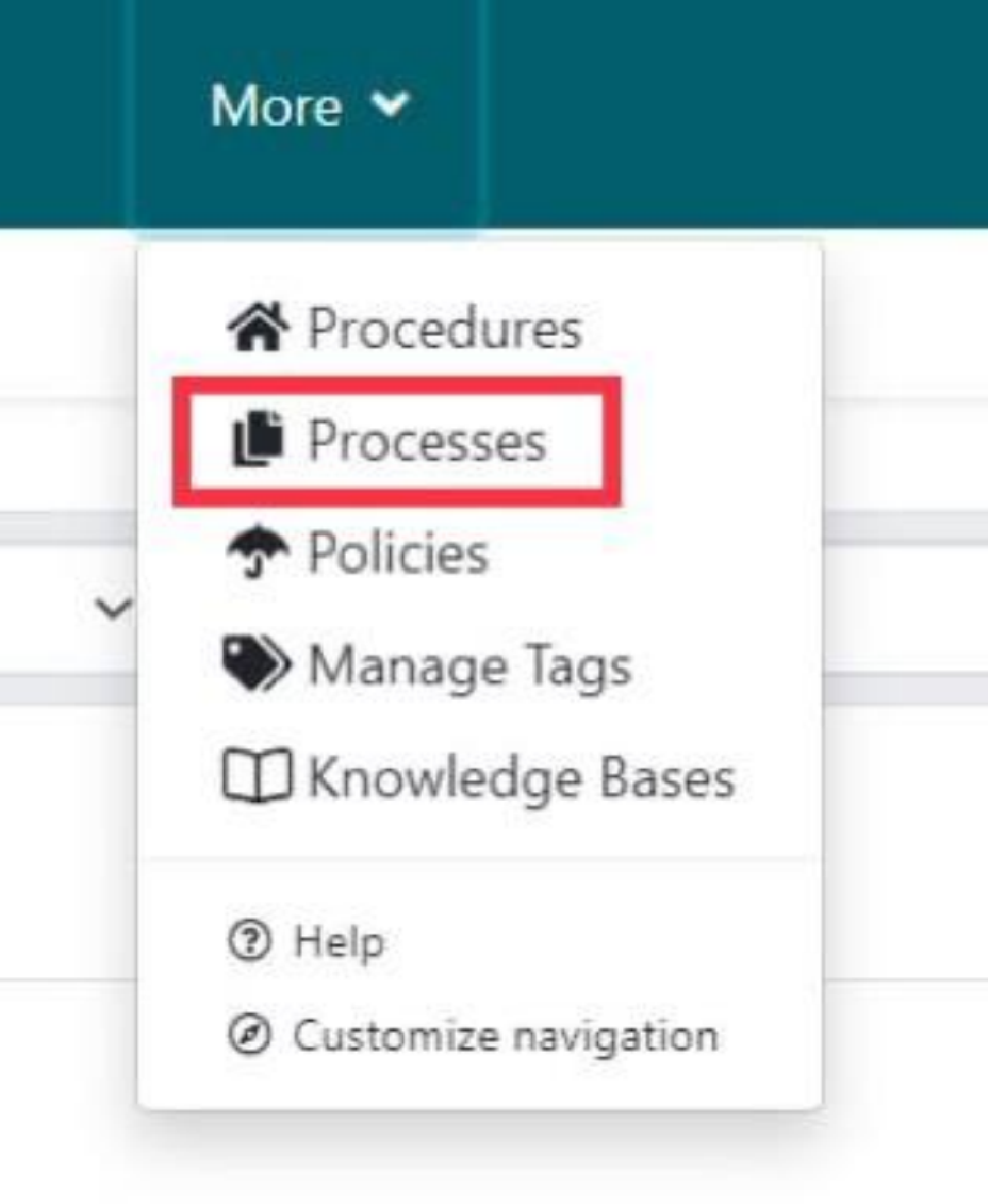 “Processes” tab under the “More” option.