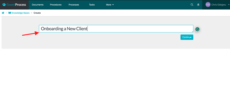 Enter the title of the knowledge base and click on “Continue.”