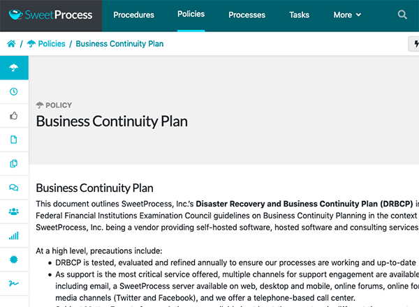 SweetProcess policy page screenshot