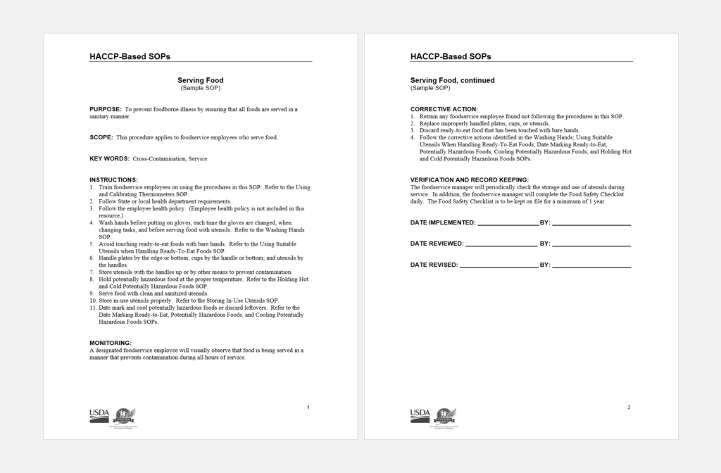 SOP template for serving food