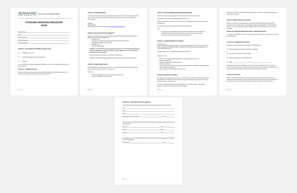 SOP template for handling acids