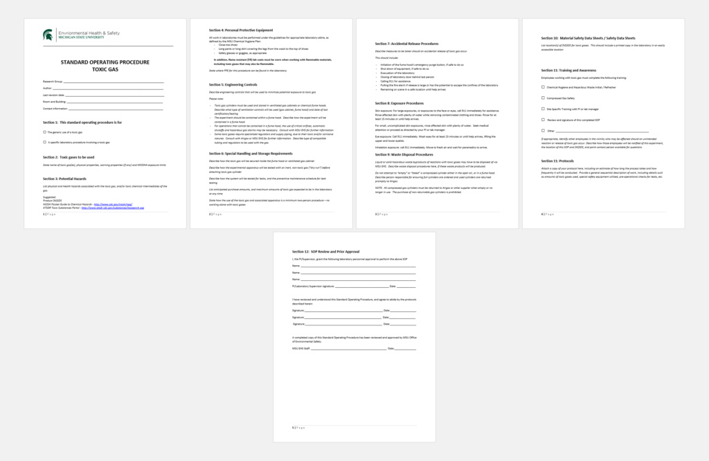 SOP template for handling toxic gas