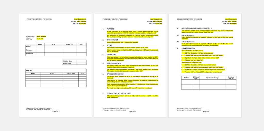 Tabulated SOP template