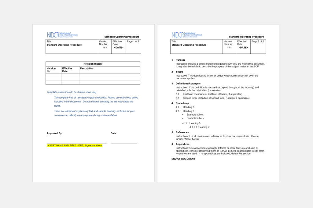 SOP template for health personnel