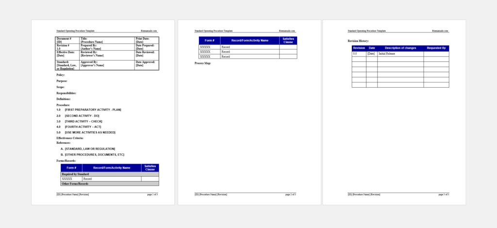 SOP template for a series of activities in a company