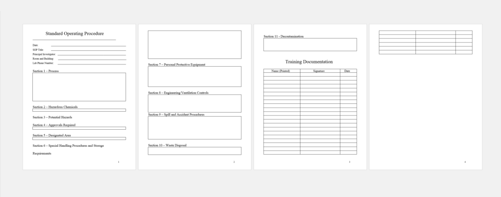 SOP template for chemical spills