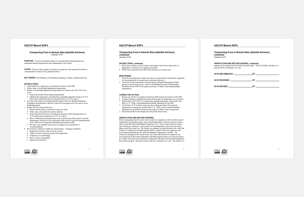 SOP template for satellite kitchens