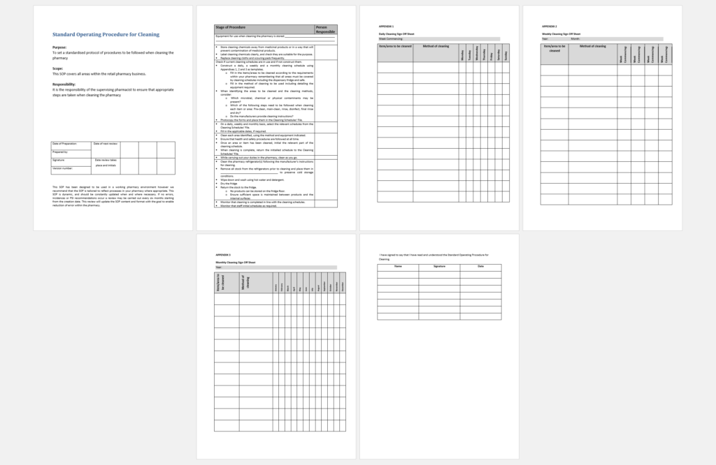 SOP template for cleaning