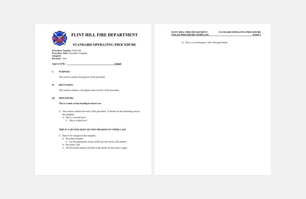 SOP template for fire departments
