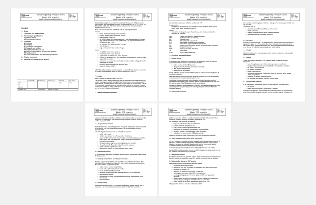 SOP template for quality management documents