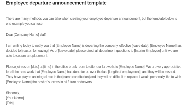 example of an employee departure communication