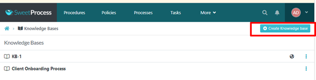 sweetprocess create knowledge base