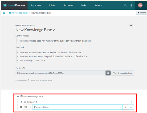 add categories in sweetprocess