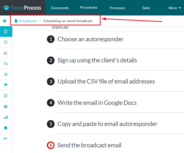 sweetprocess list to a procedure