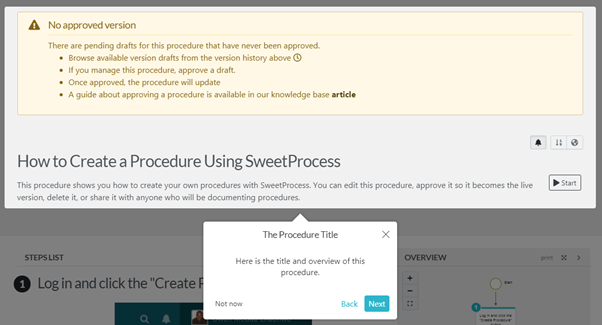 creating a procedure using sweetprocess