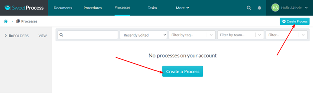 create process in sweetprocess
