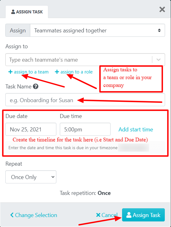  choose the teammates you want to assign it to 2
