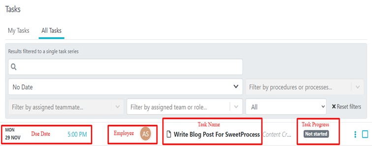 list of your assigned tasks in the dashboard