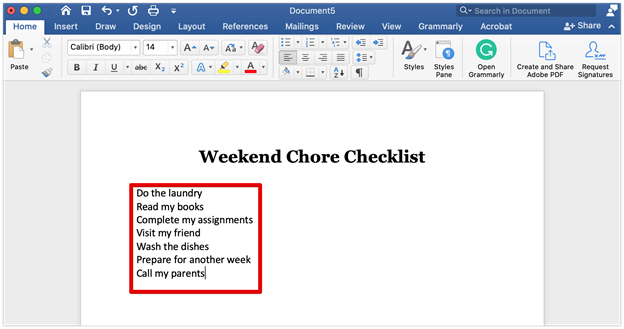 Write your tasks into the document