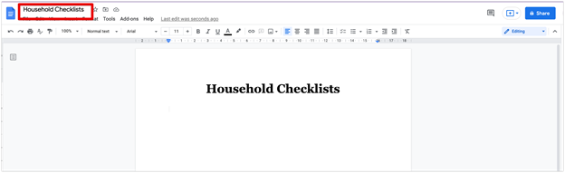 Create a new Google Docs and title it