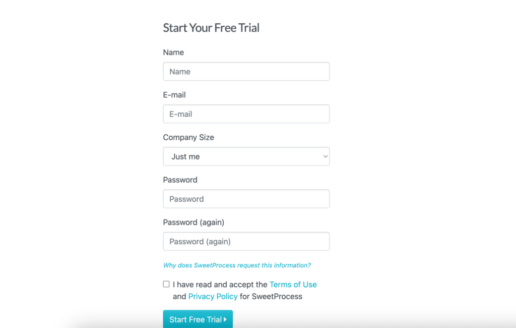 start free trial sweetprocess