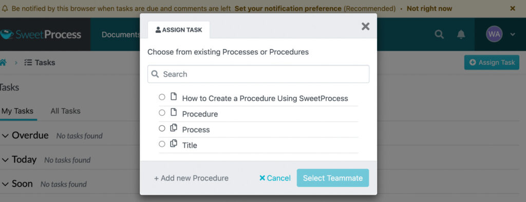 sweetprocess assign task