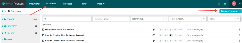 Creating a procedure in SweetProcess