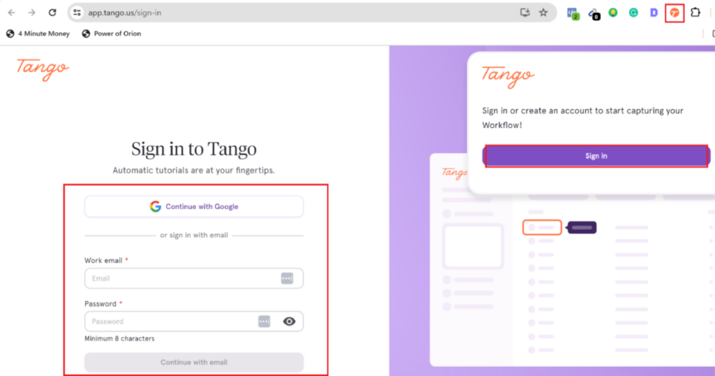 Tango Chrome extension vs SweetProcess Chrome extension 5