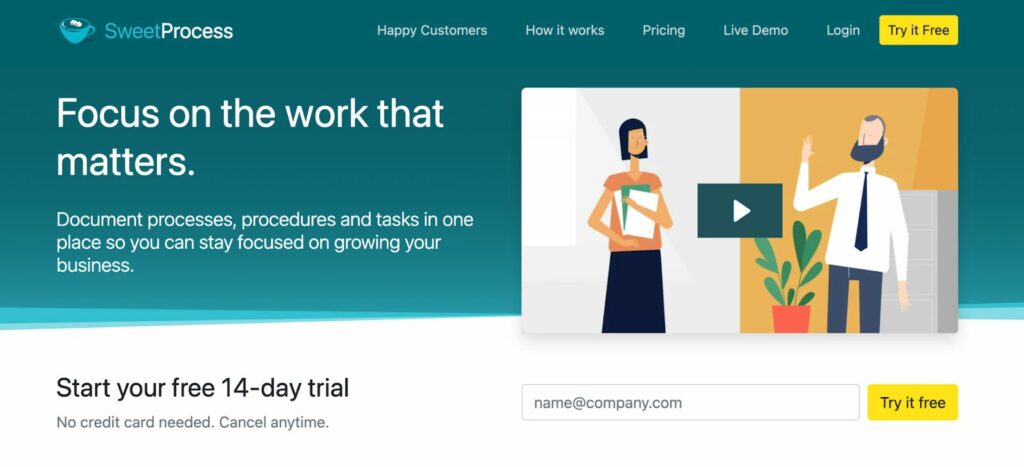 sweetProcess landing page
