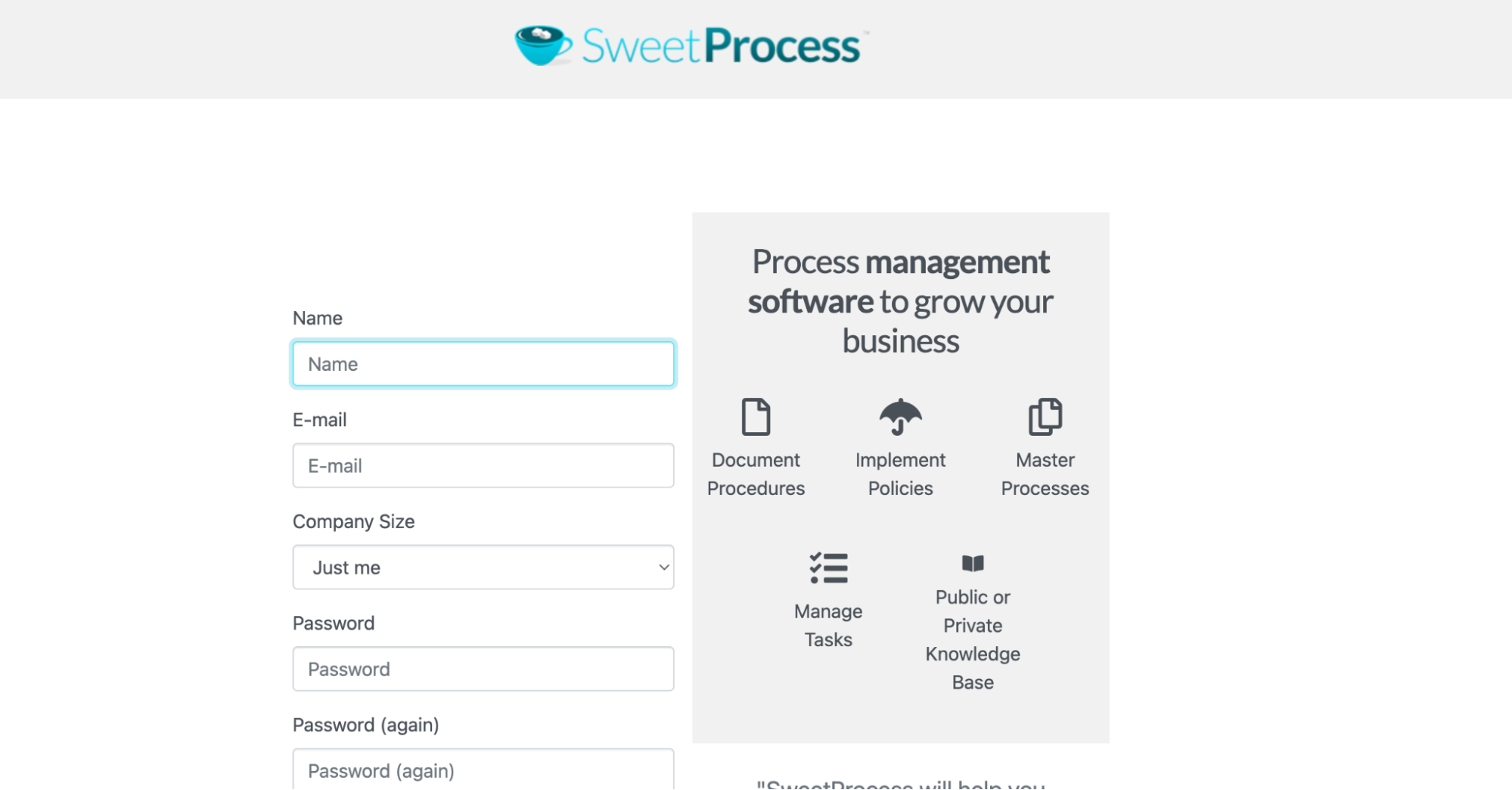 You'll be redirected to the sign-up page if you don’t have a SweetProcess account.