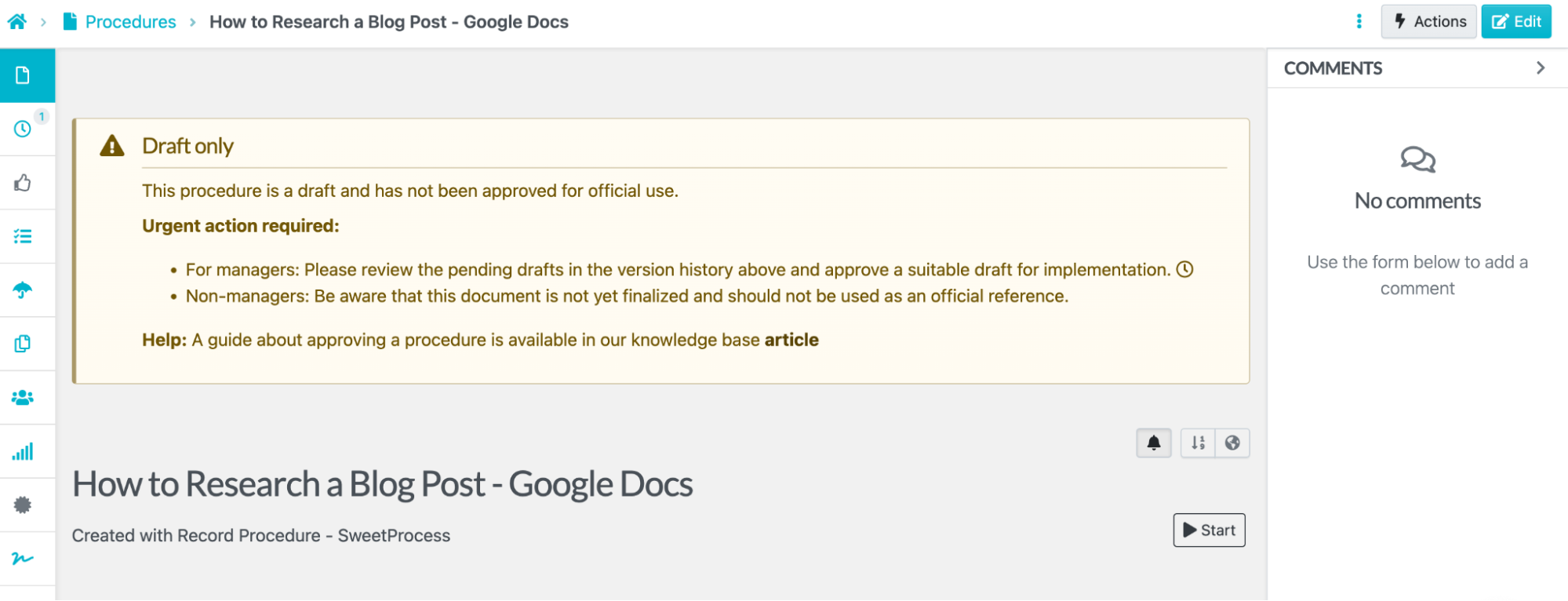 Once logged in, you’ll be redirected to the draft in your SweetProcess account.