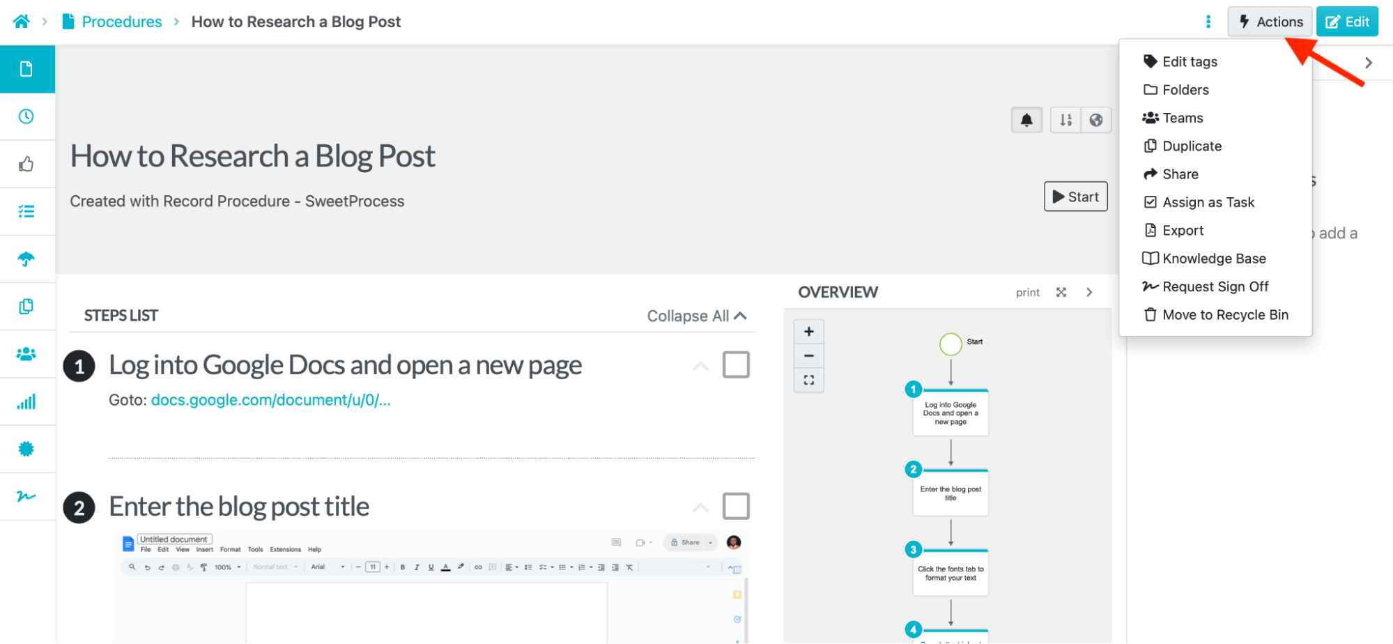 Navigate to the document and click “Actions.” Select your desired collaborative action on the menu. 