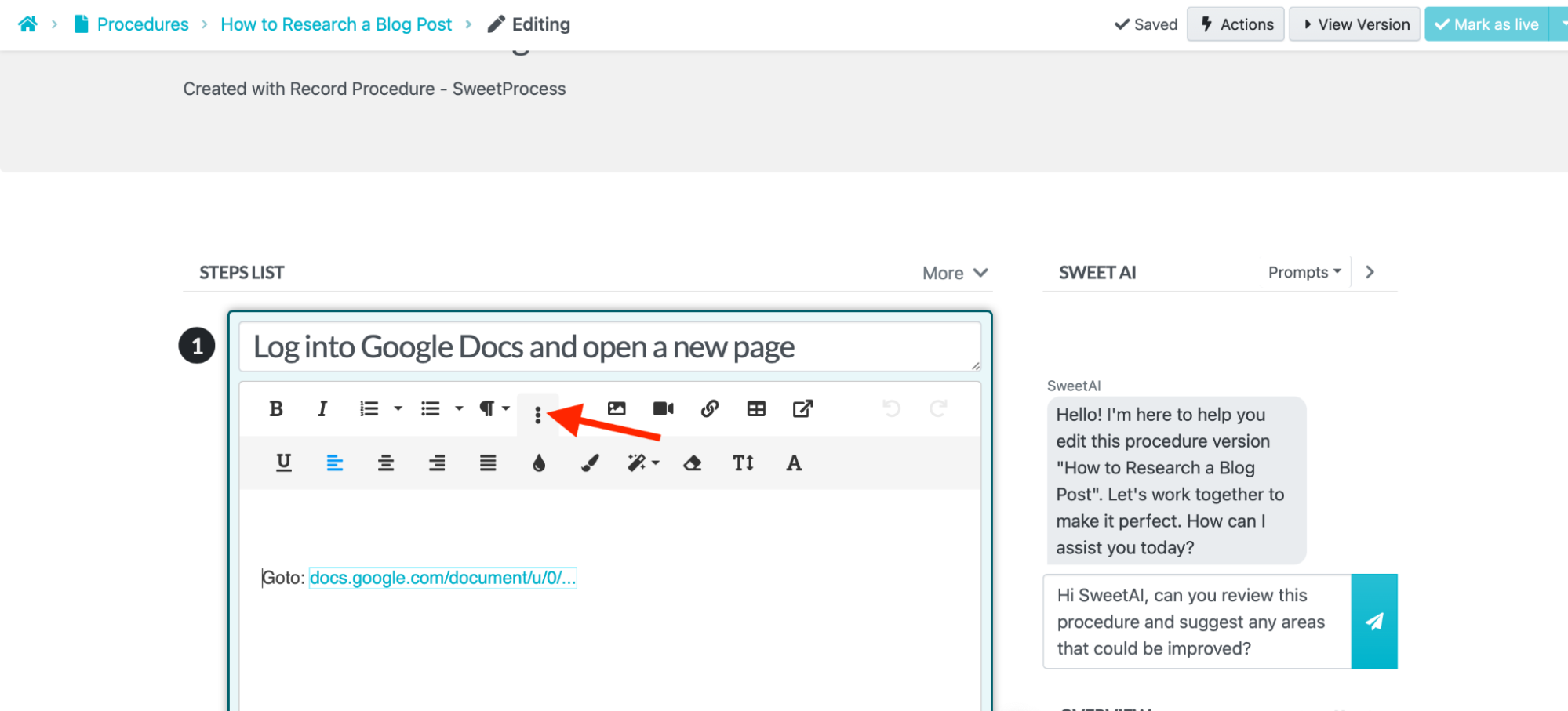 Click on the triple dots to view more formatting options.