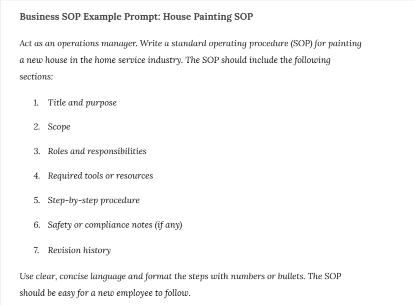 Business SOP Example Prompt: House Painting SOP