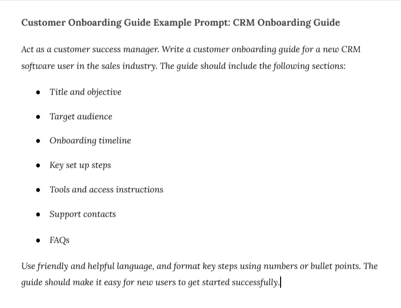 Customer Onboarding Guide Example Prompt: CRM Onboarding Guide