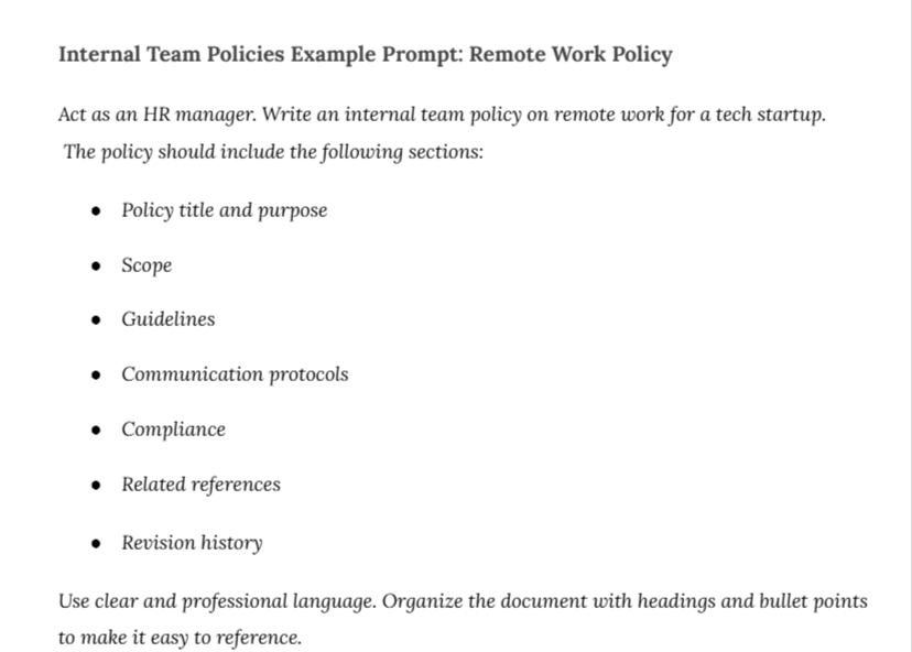 Internal Team Policies Example Prompt: Remote Work Policy