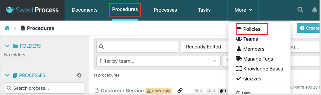 When you log in to your account, you can choose to add an SOP or policy.