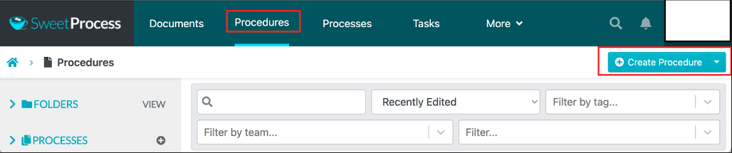 Switch to the Procedures" tab and select "Create Procedure"