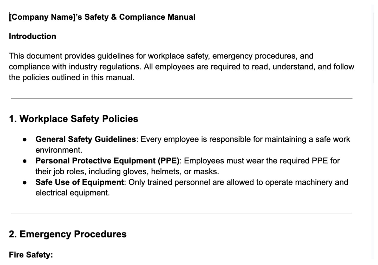 Safety & Compliance Manual Template