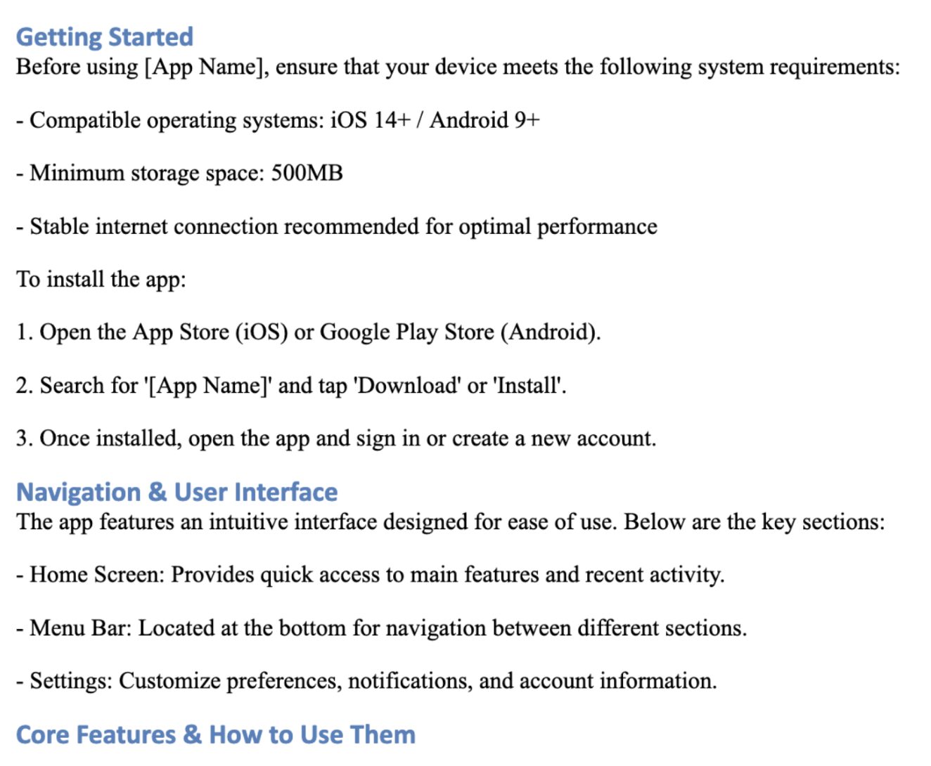 App User Manual Template