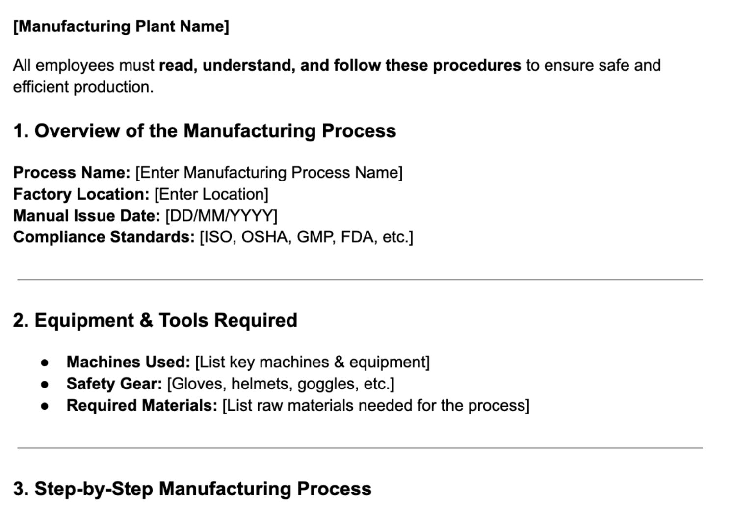 Manufacturing Process User Manual Template
