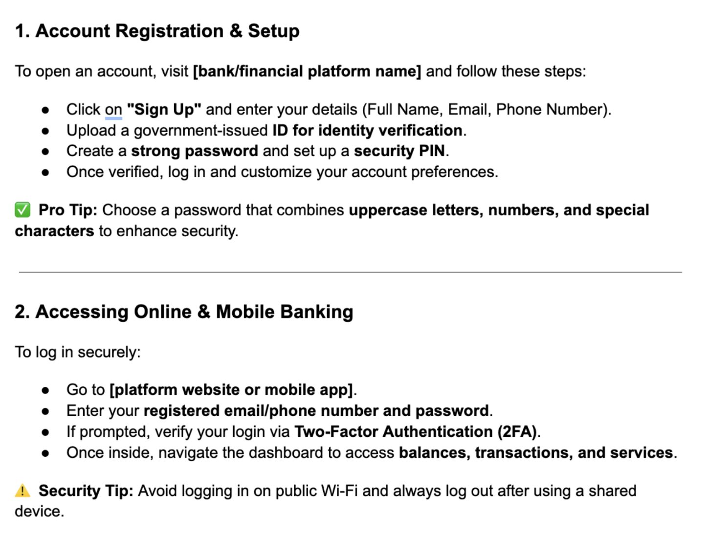 Financial Services User Guide Template