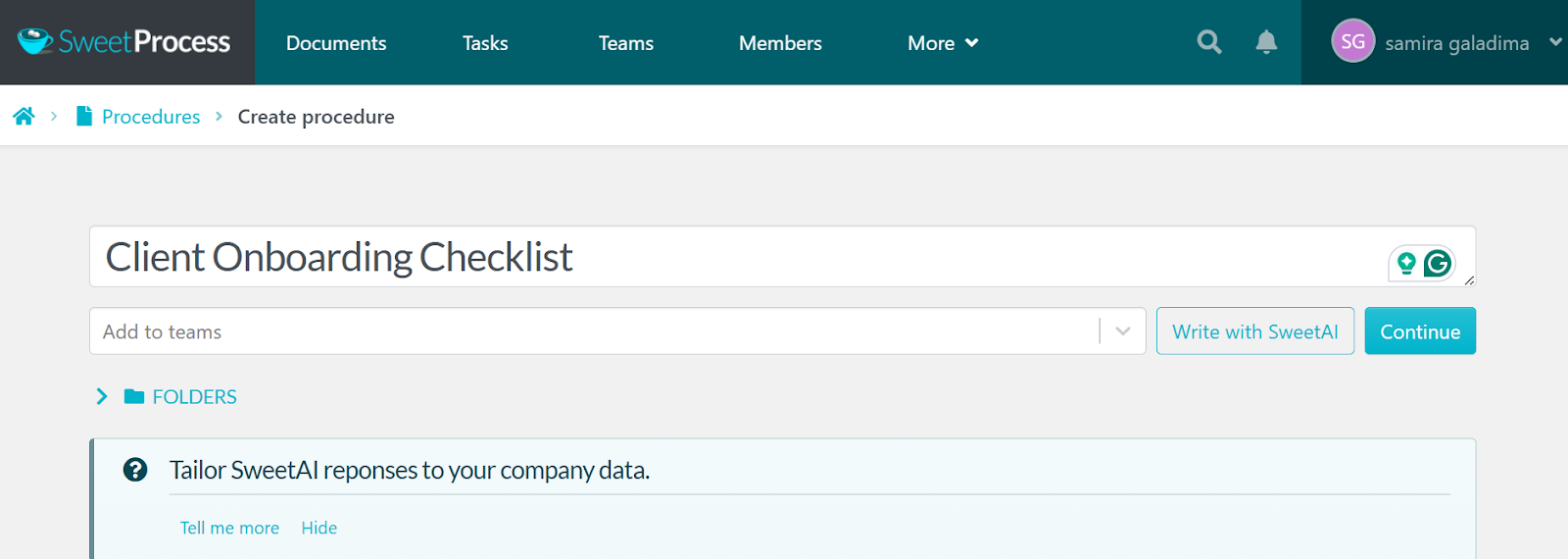 Create a new "Client Onboarding Checklist" procedure