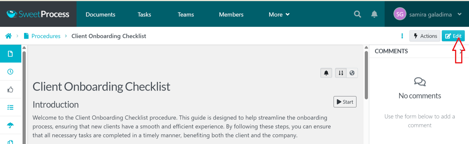 Click "Edit" to add steps to your checklist