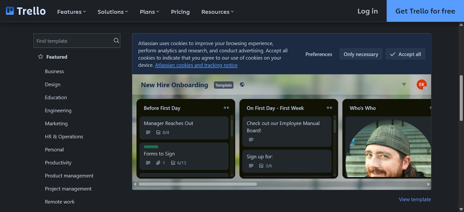 Trello new hire onboarding template