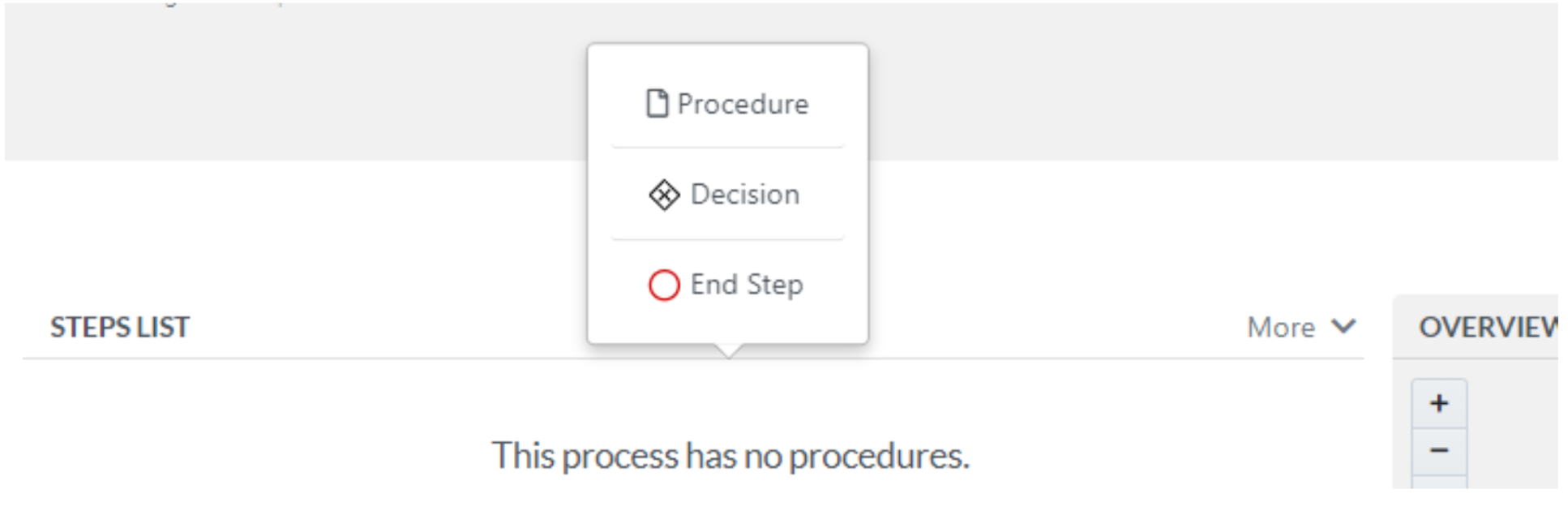  Click on “Procedure” to add a procedure or click on “Decision” to add a decision to the steps